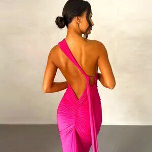 Sexy Backless Pleated Slim Fit Sleeveless Summer Formal Dress Women